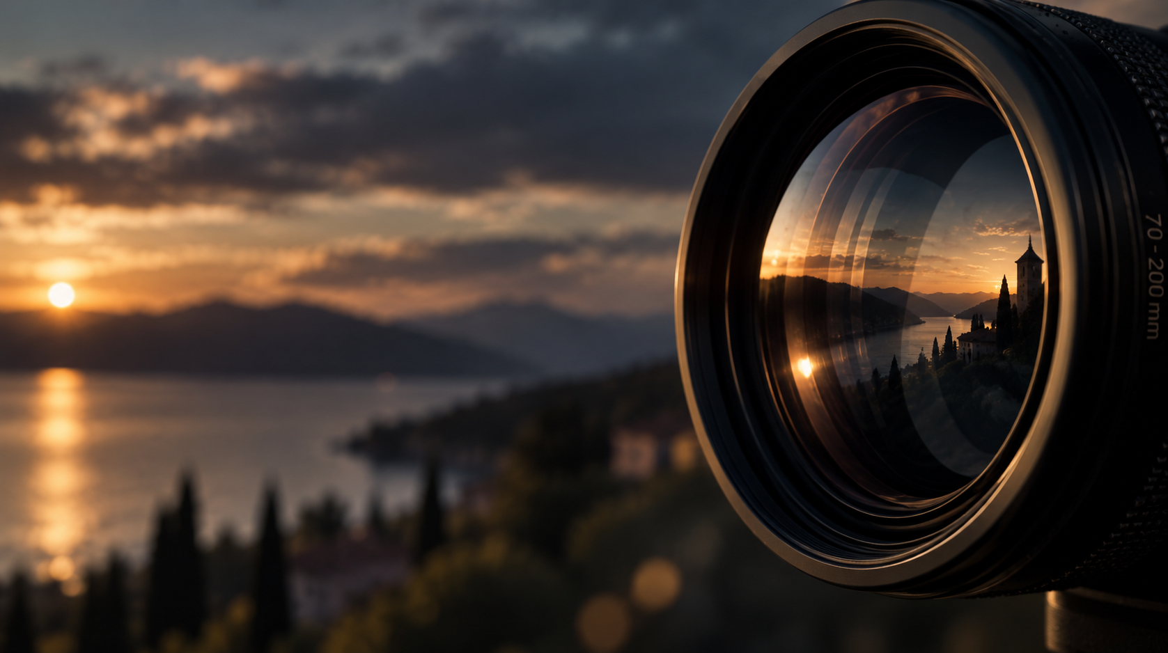 Camera lens with warm golden light — fine art photography by Édouard Bonte